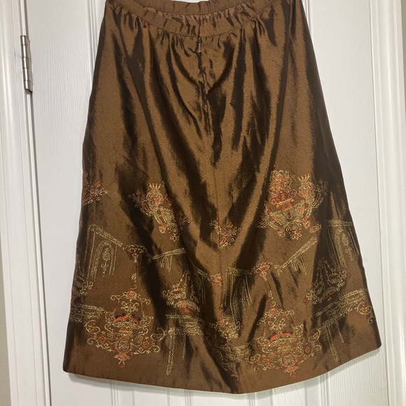 Herve Leger Metallic Brown Embroidered Midi A-Line Skirt - Picture 2 of 4